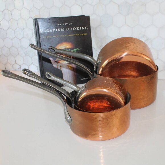 French Vintage Hammered 5 piece Copper Pot set - Picture 3 of 6